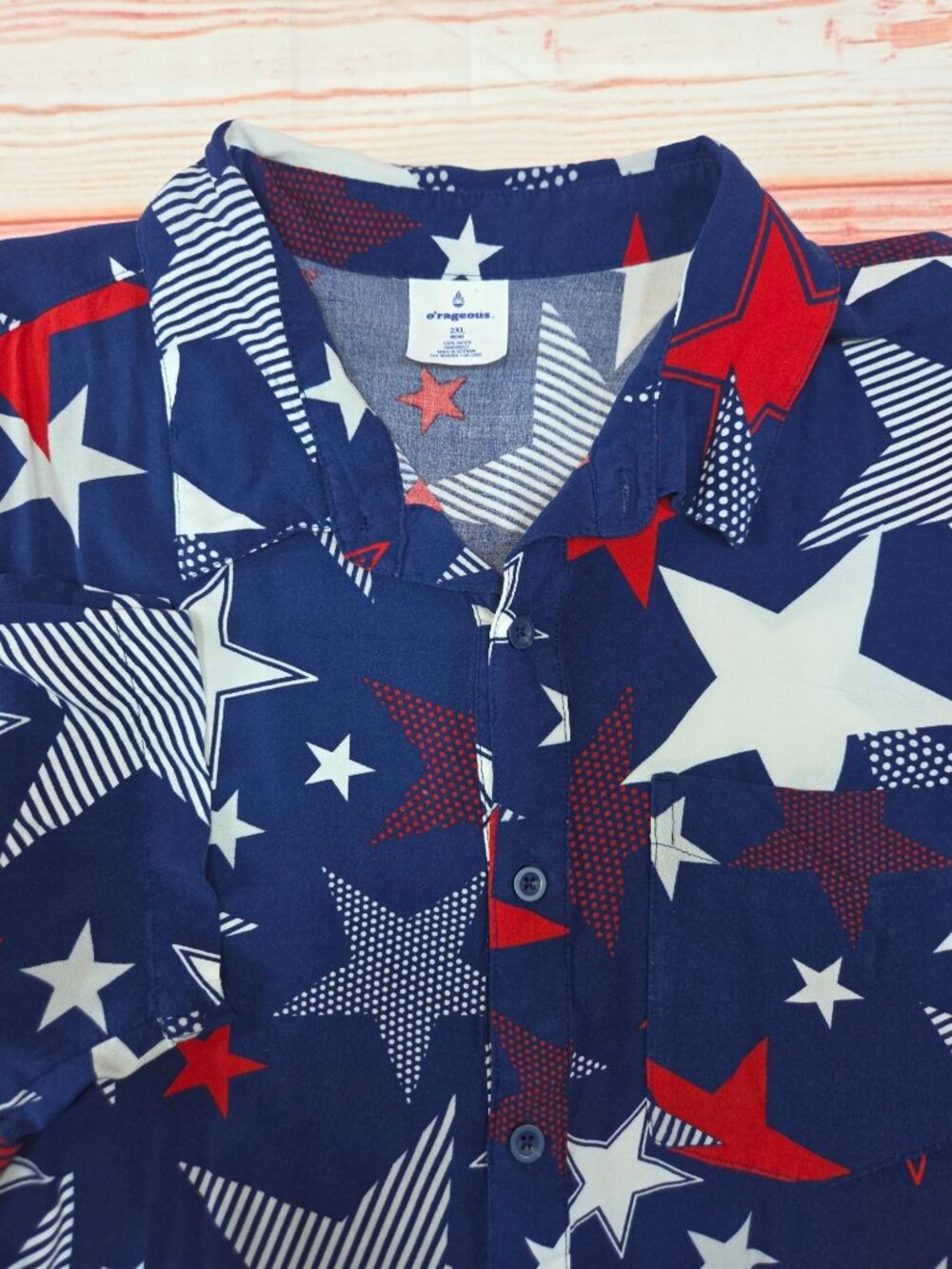 Orageous Mens Patriotic Star Print Button-Up Shirt Size 2XL